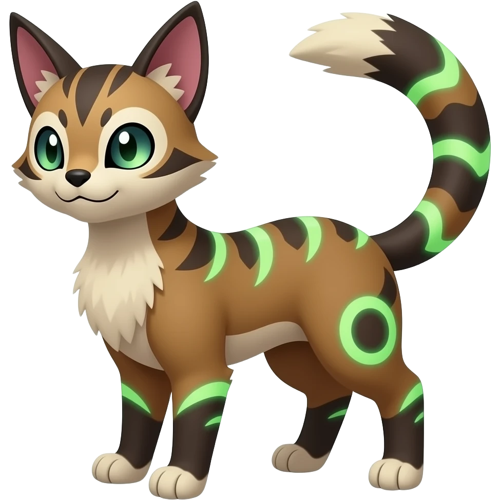 Renamon-Zeraora-Genet-Civet-caracal-Fennekin-Manectric-Vaporeon-Fakémon-hybrid with glowing neon markings emoji