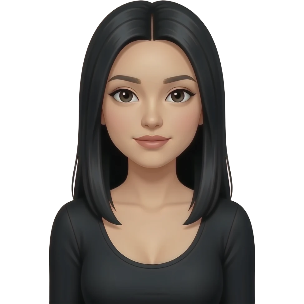 female with wasian features, long black straight hair with a middle part, and a low cut long sleeve black top emoji