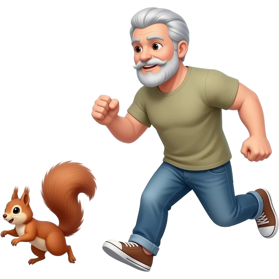 Mad Grey haired broad man casual chasing squirrel emoji