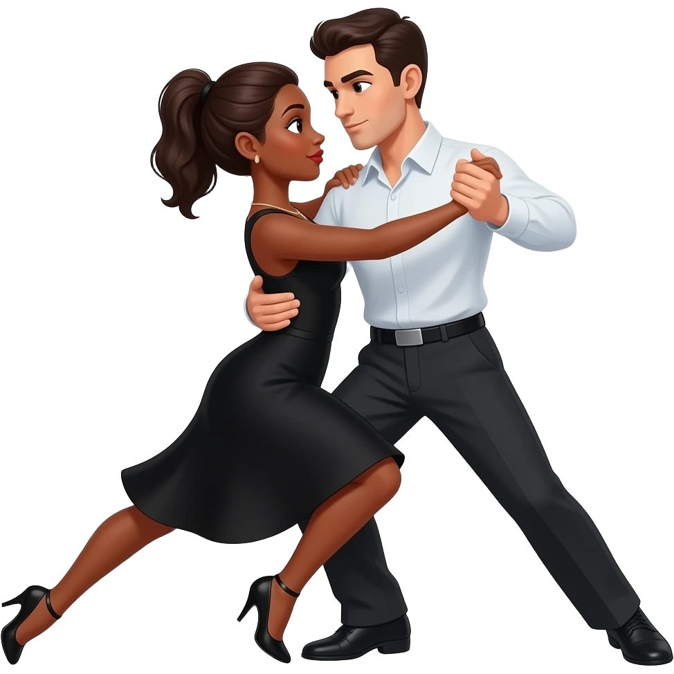 Couple dancing tango. Malw white female black emoji