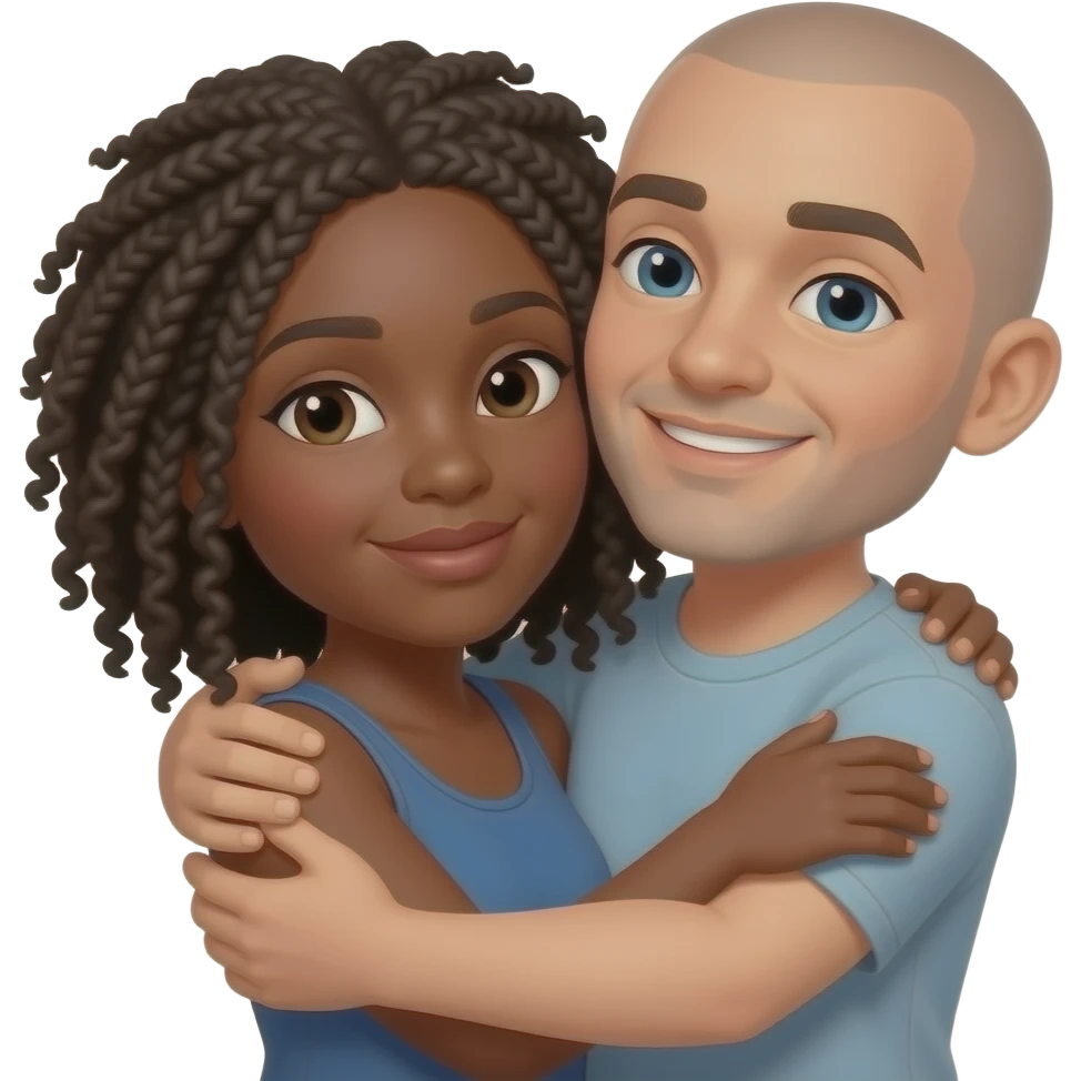 Bald Male female hug black people woman has locs emoji
