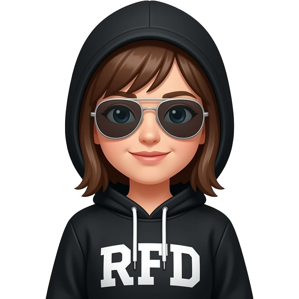 Girl Black hoodie with initials RFD wearing aviators emoji
