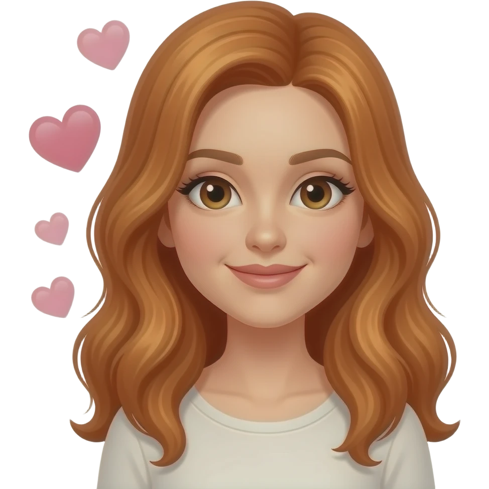 Mujer de cabello cobrizo con cara de estar enamorada con corazones emoji