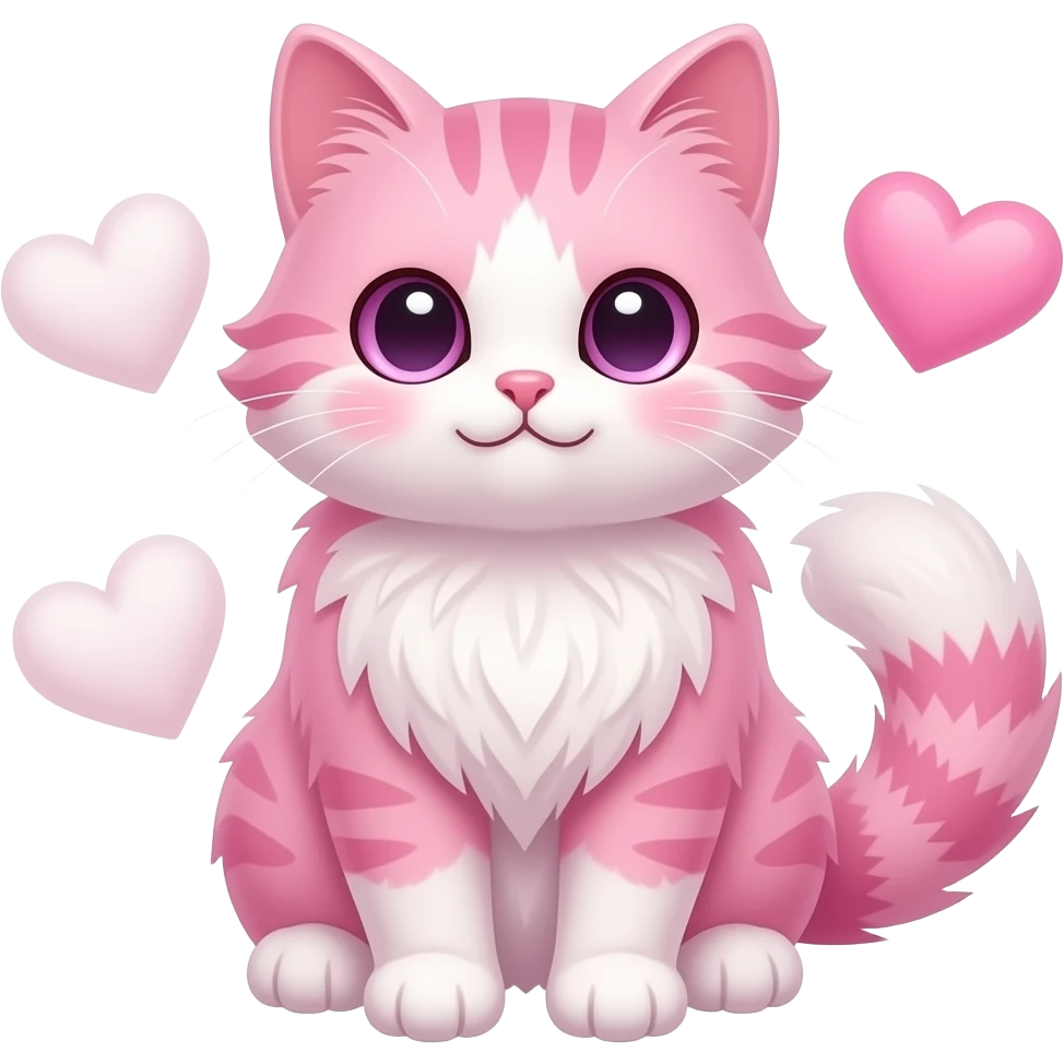 make a pink cat   fluffy with fluf with hearts pink and hearts white   with blush   e and pink cats emoji