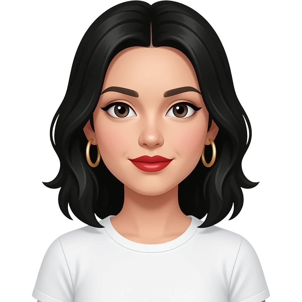 که چسماش خیلی درشت نباشه دختر سفید پوست با موی مشکی  فرفری و رژ قرمز و تیشرت سفید emoji