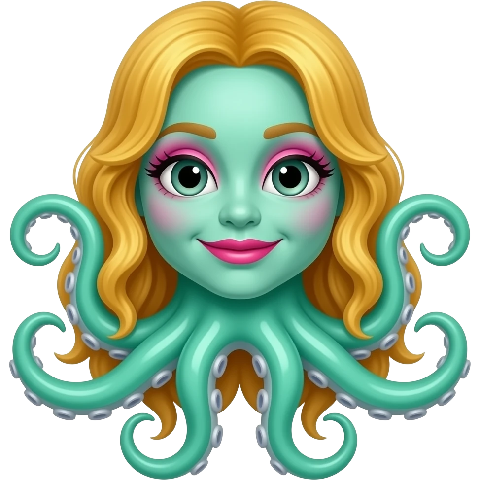 A Seafoam Green Squid who Wear pink Eye makeup And magenta Lips and ...