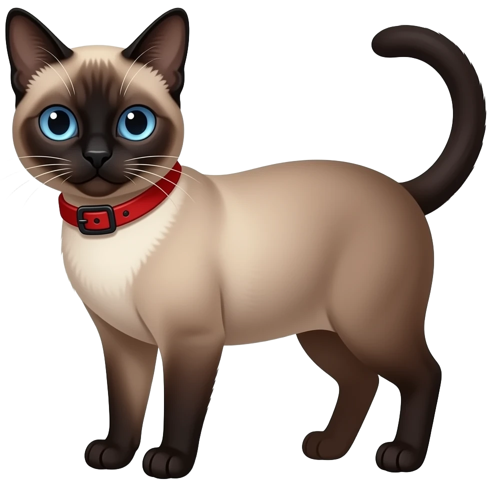 A dark seal-point Siamese Cat with blue eyes and wearing a red collar ...