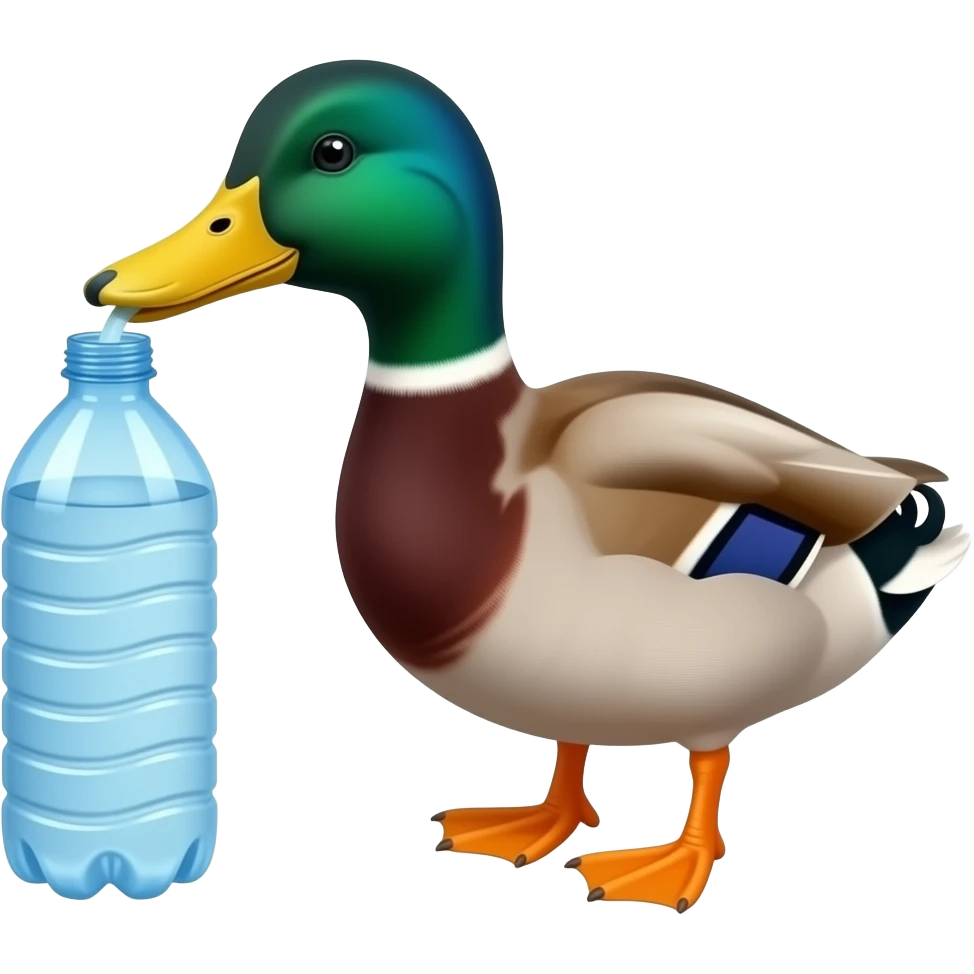 Duck drinking from water bottle emoji