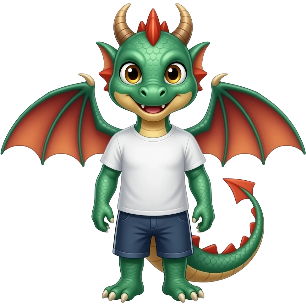 A humanoid dragon wearing a tee shirt and shorts emoji