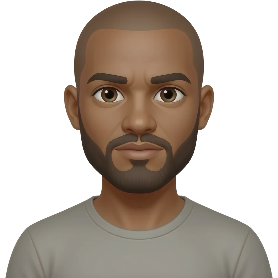Create a lighter skinned black guy with a bald head and a beard and mustache doing the shrug emoji emoji
