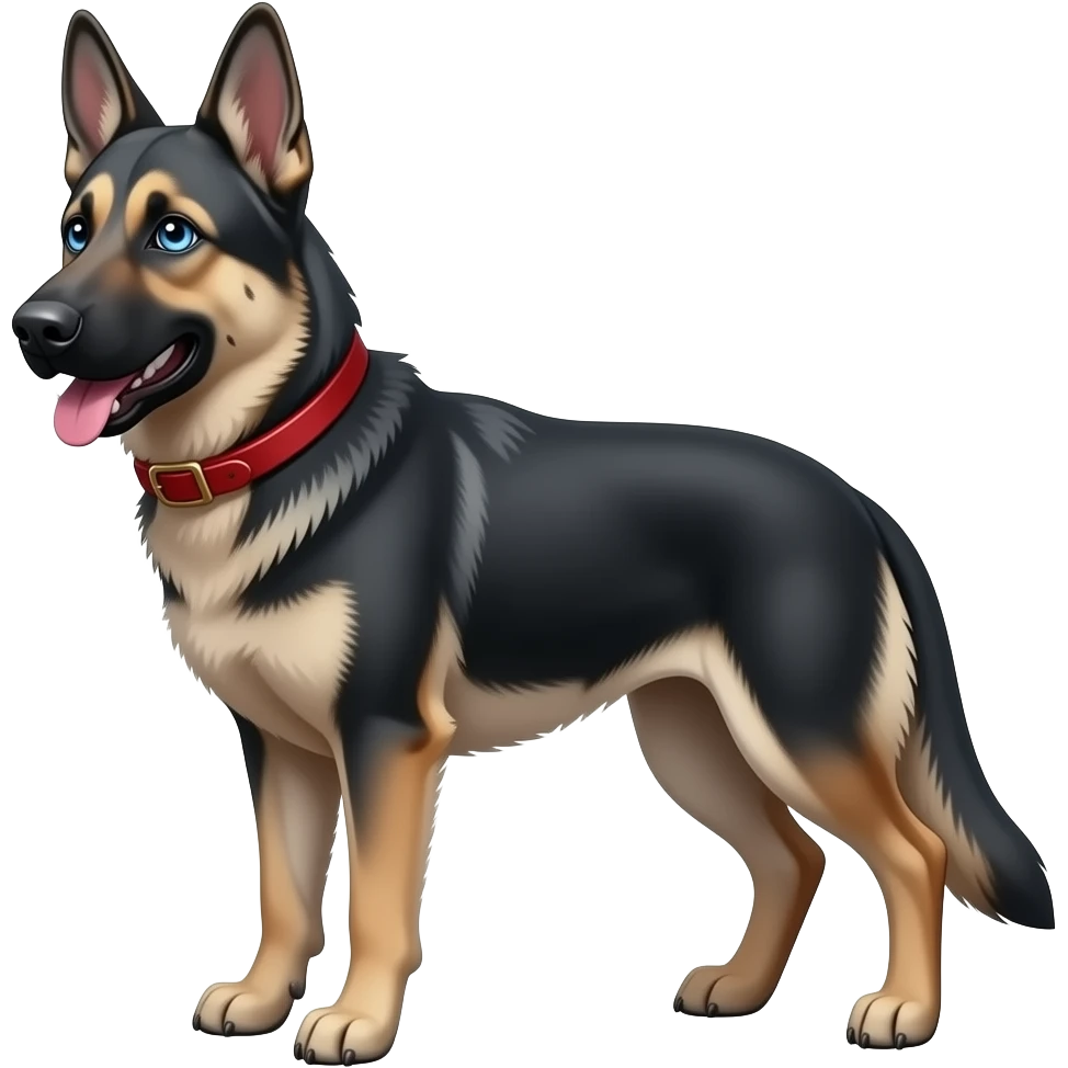 Black and white German Shepard and blue eyes mix with red collar emoji