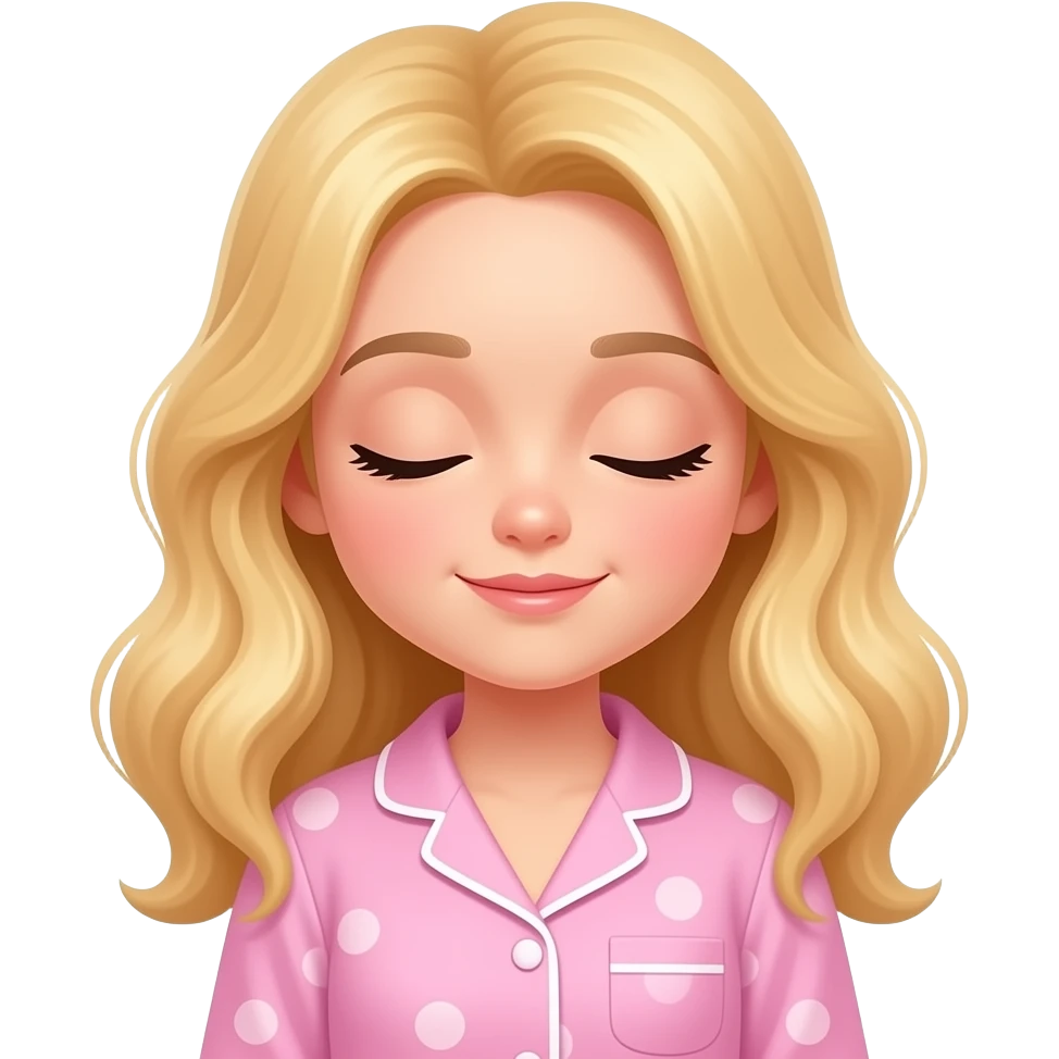 Menina loira de acbelo ondulado dormindo de pijama da vs rosa bb emoji