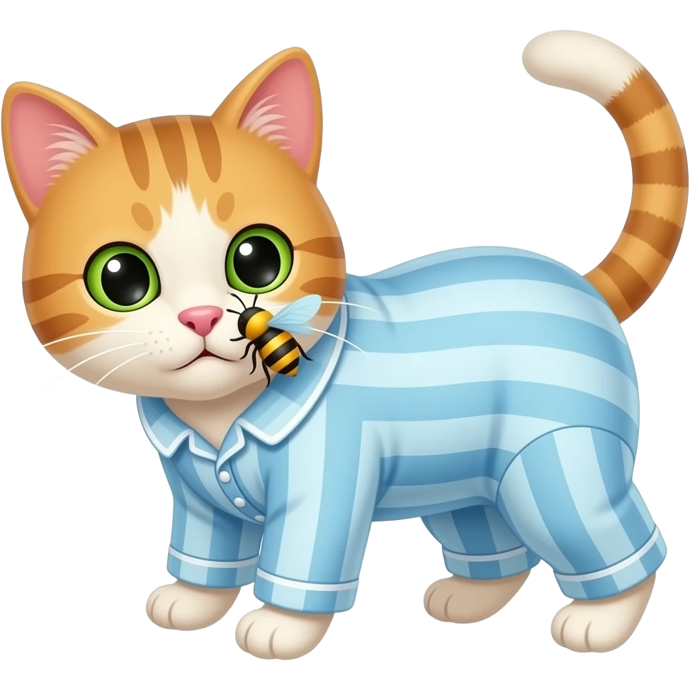 Un gato con pijama y que una abeja la este molestando emoji