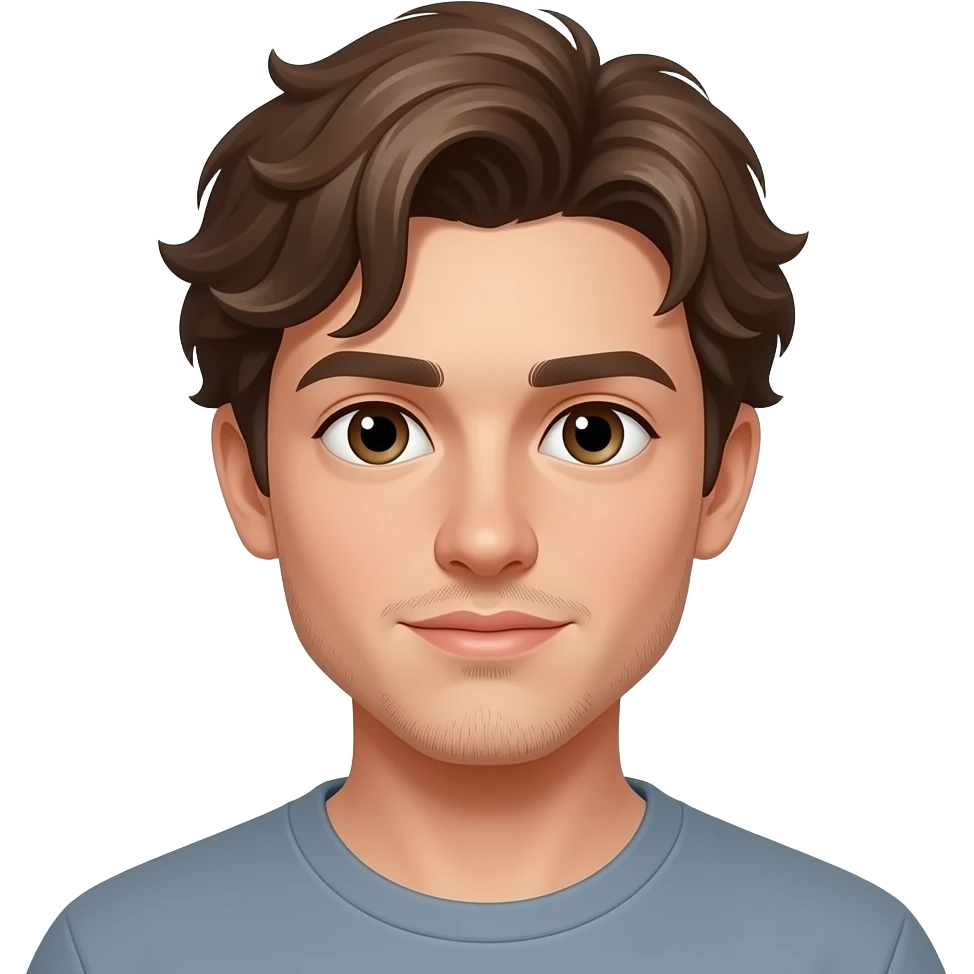 young 20's male with wavy brown hair and little hair on upper lip emoji