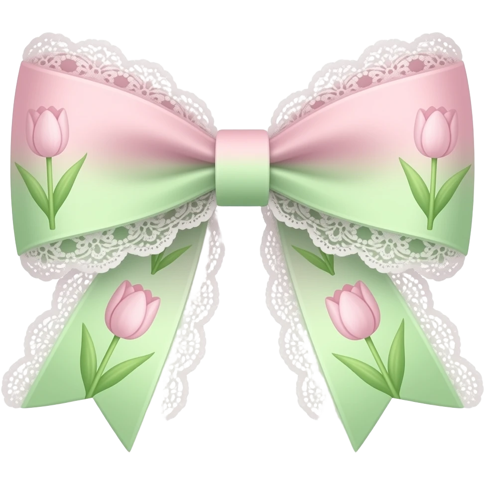 light pink ombre green pastel with tulip rococo style pattern on bow lace coquette bow emoji