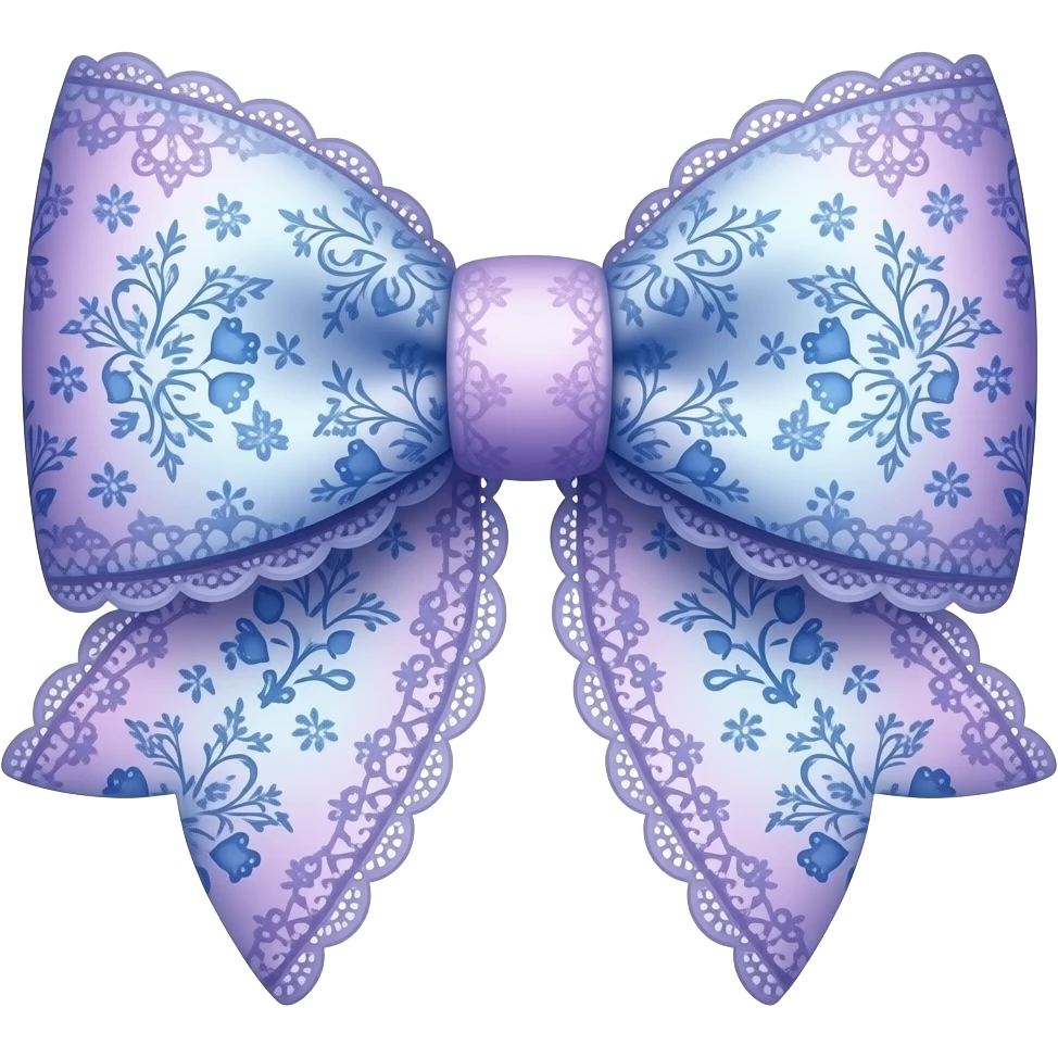 light puple ombre blue pastel with bluebell rococo style pattern on bow lace coquette bow emoji