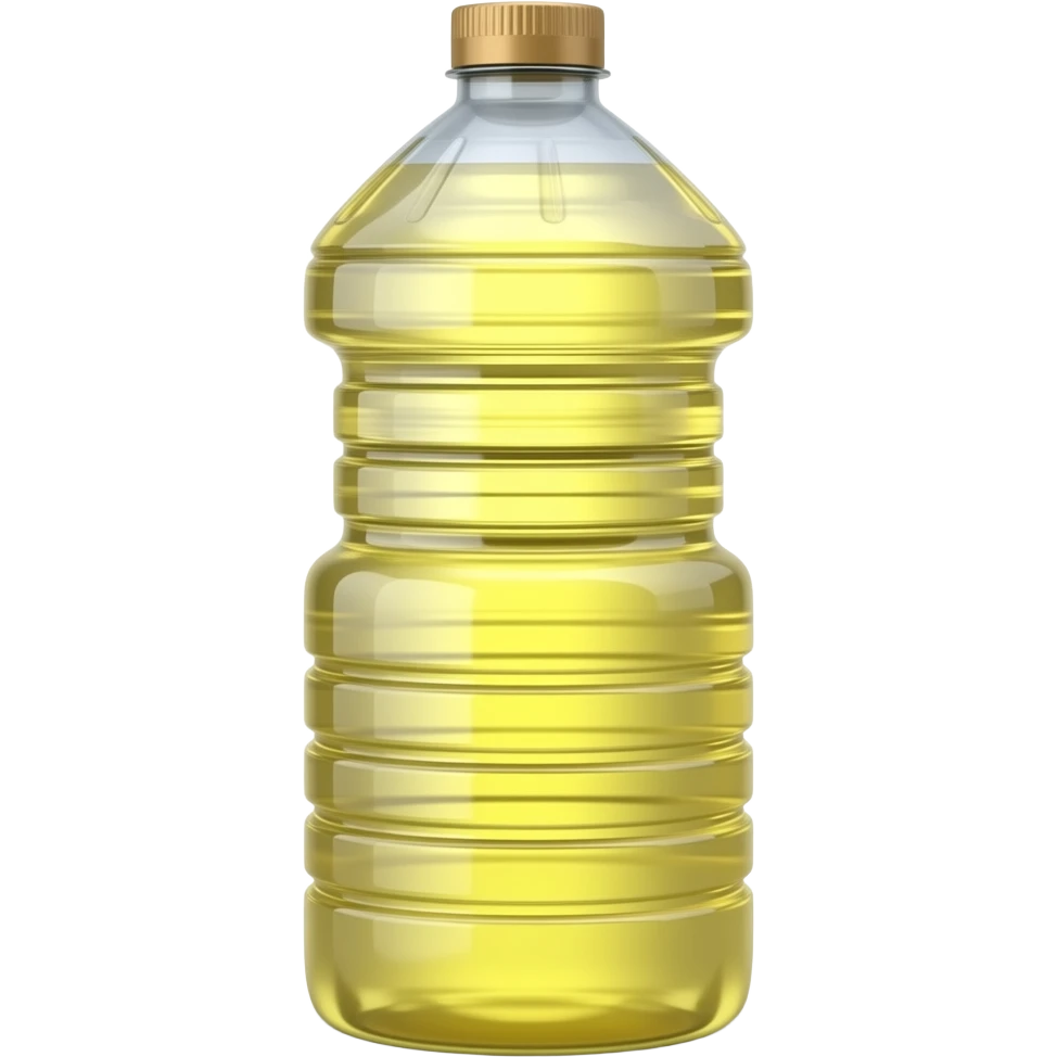 a clear plastic bottle of pale yellow cooking oil, no text, no labels ...