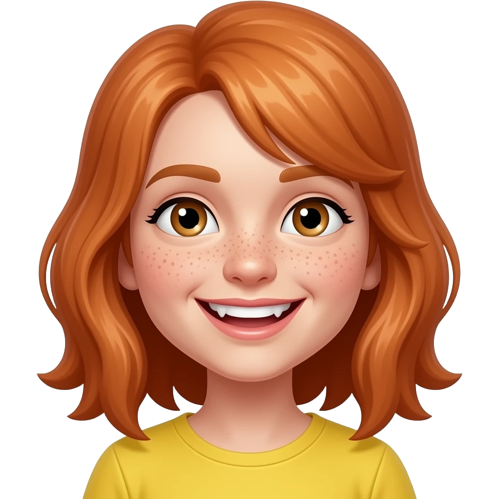 Ginger girl ugly freckles bung eyes and yellow big crooked teeth emoji