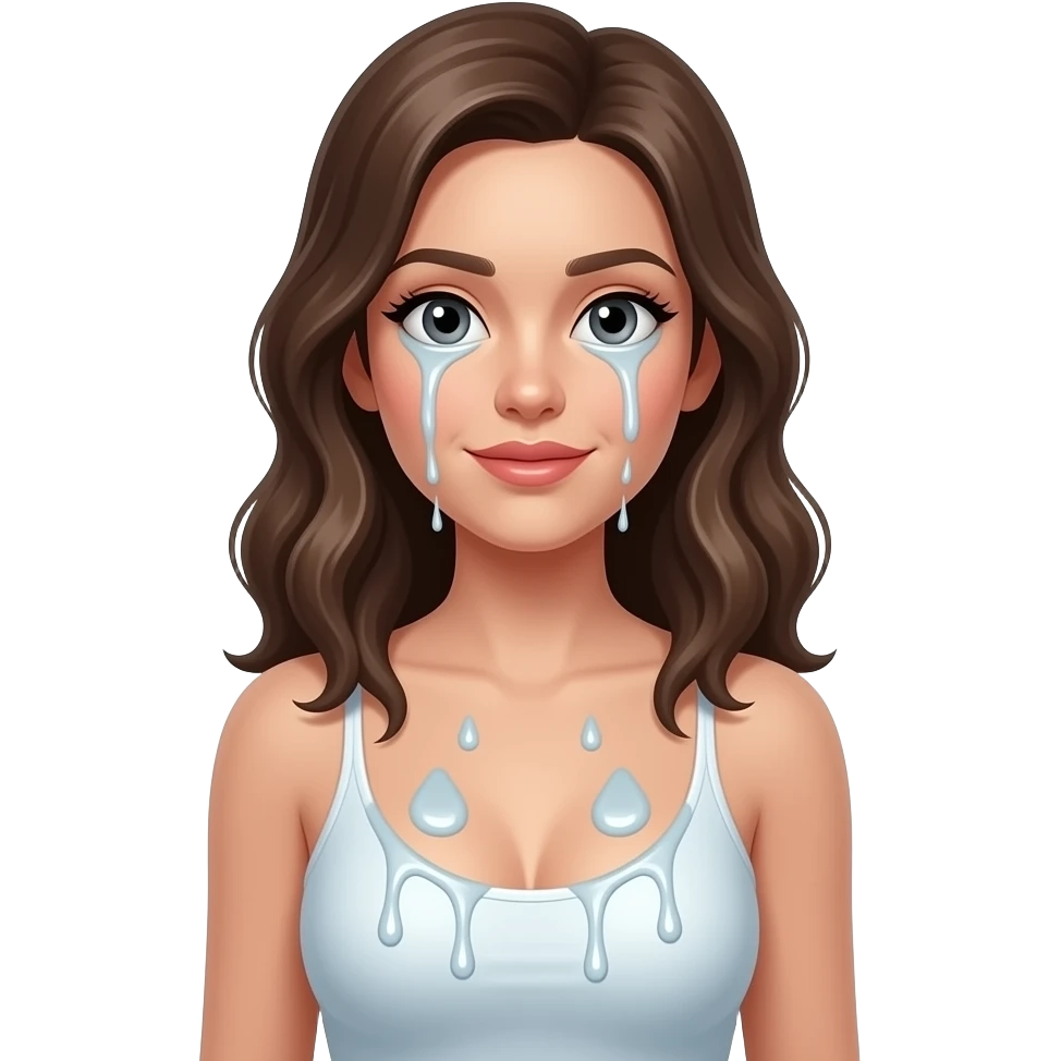 Woman with drip on boobs and face emoji