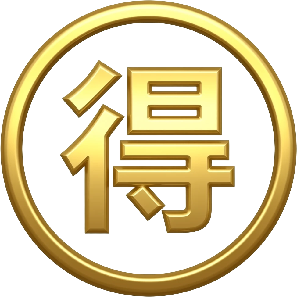 A gold "得" surrounded by a gold ring emoji