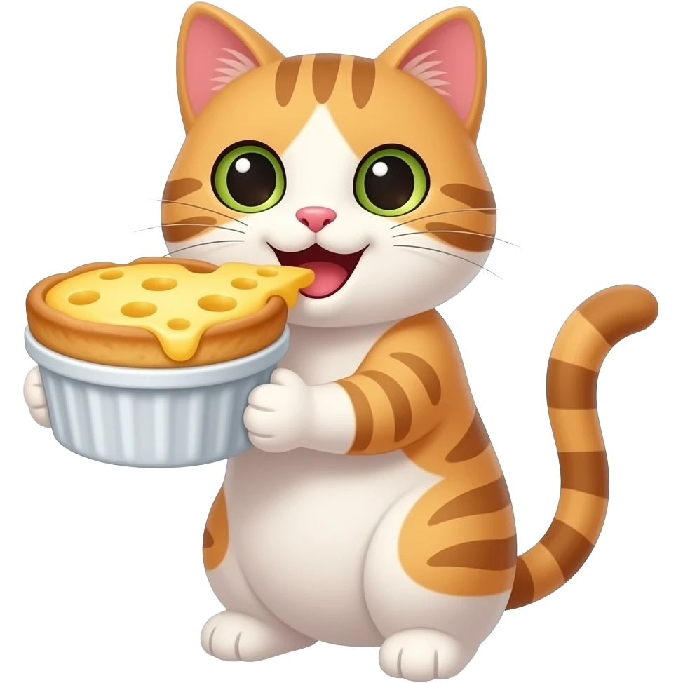 a happy cat enjoying a cheese souffle emoji