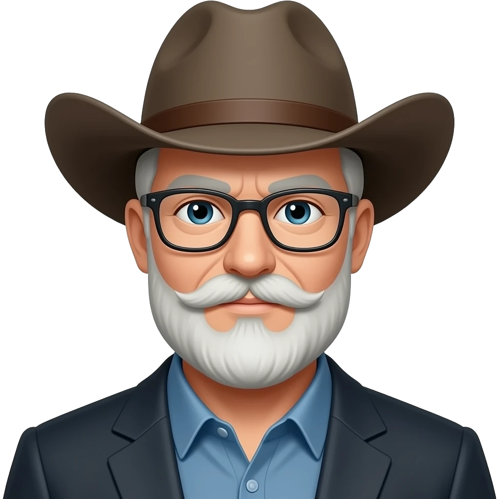 Gray goatee white cowboy with glasses emoji