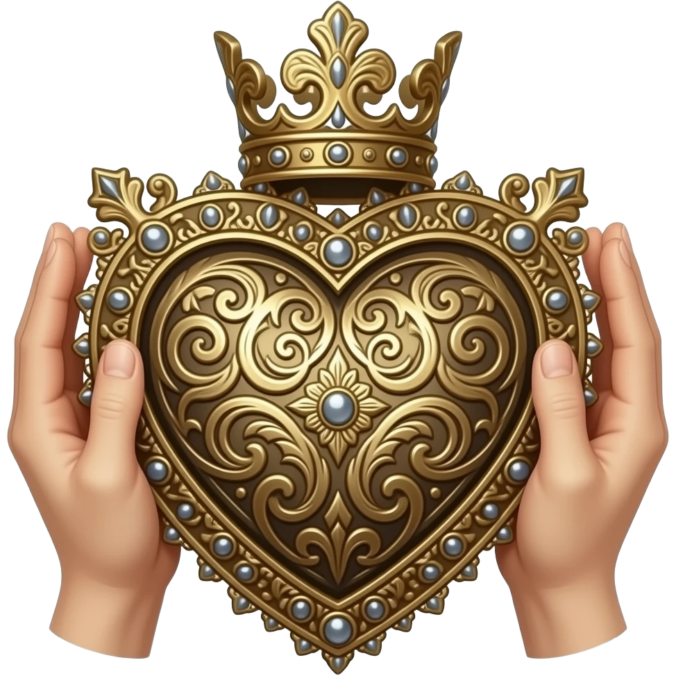 two hands hold an excessively ornate metal royal heart emoji | AI Emoji ...