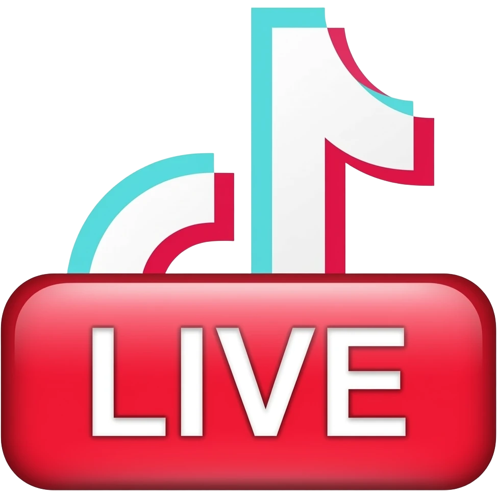 Rectangular 3D red "LIVE" button with a large TikTok logo behind it, 3D emoji