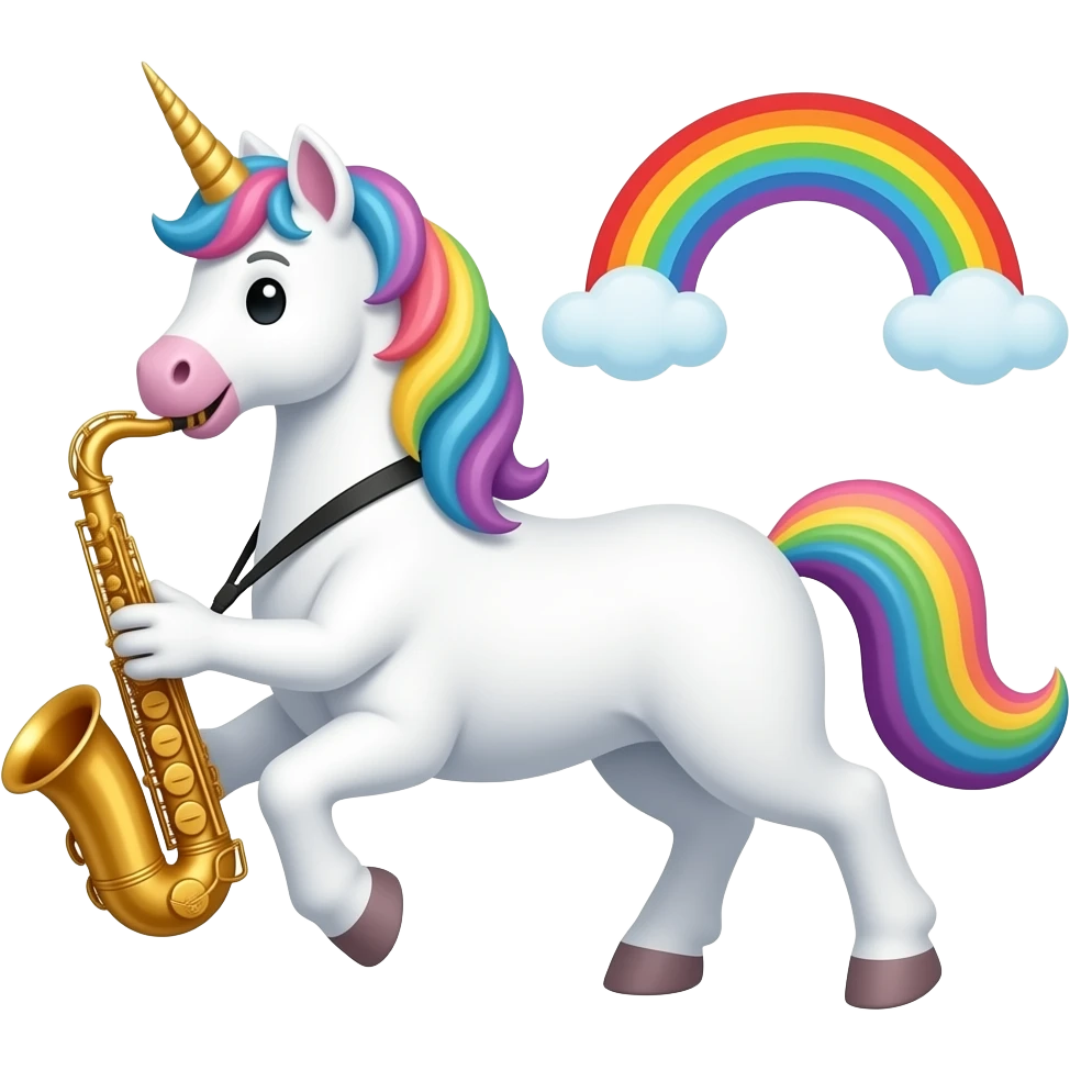 Unicorn with saxophone and rainbow moving emoji