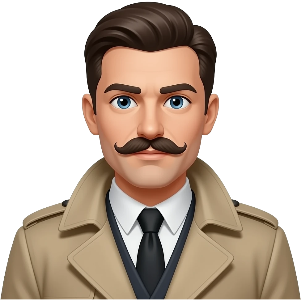 트랜치코트를 입은 사각 검은 콧수염 달린 독일 아리아인 남성 이모지, emoji