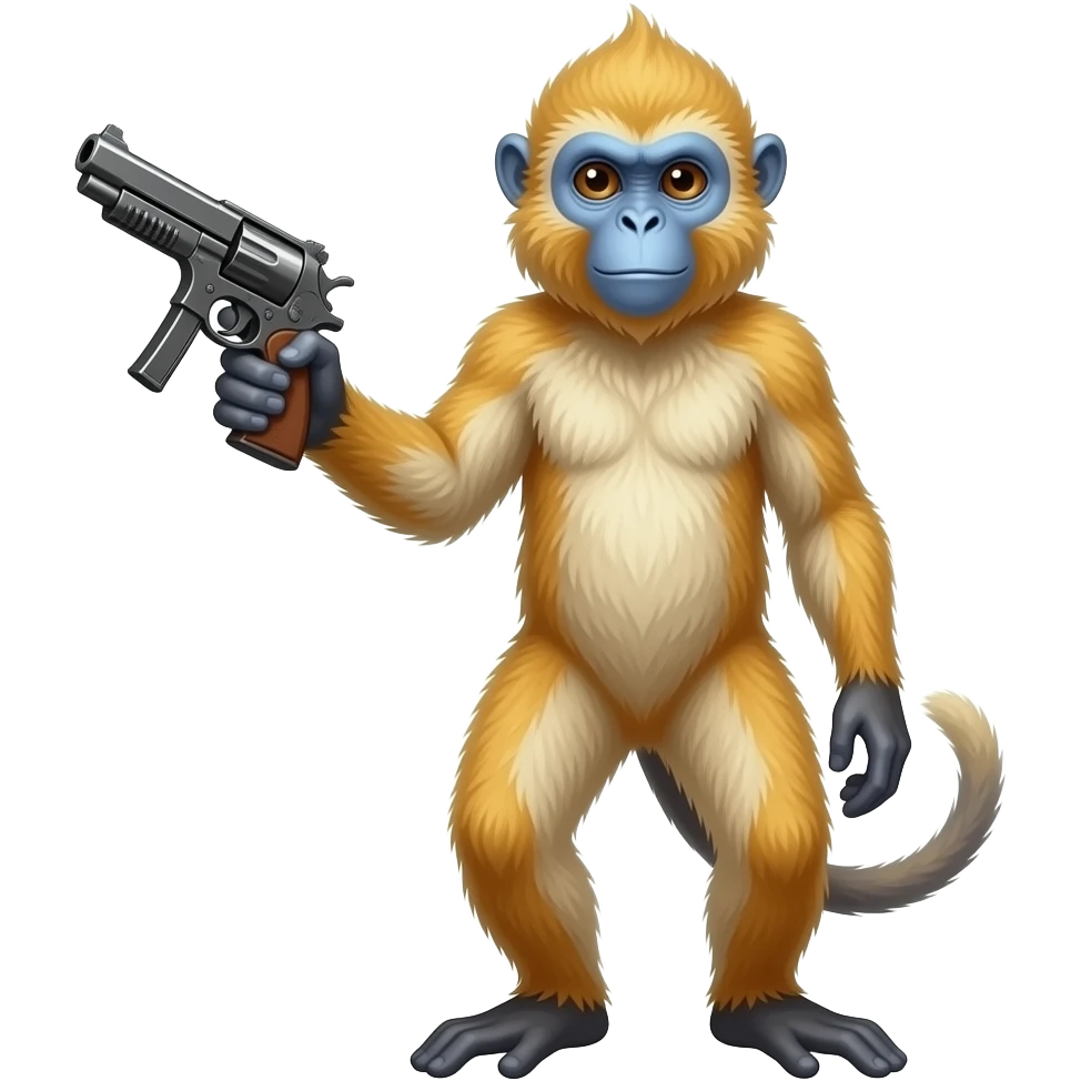 Blue faced golden monkey with a gun emoji