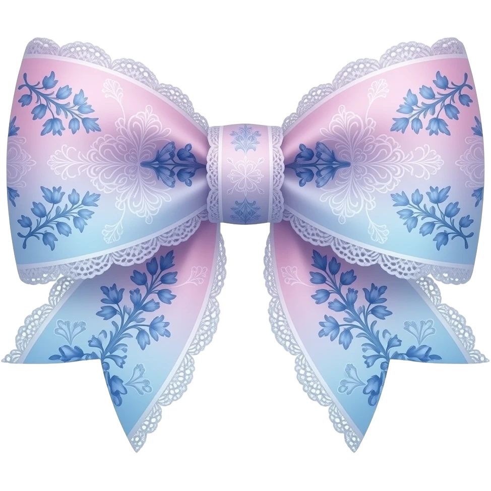 light pink ombre blue pastel with  bluebell rococo style pattern on bow lace coquette bow emoji