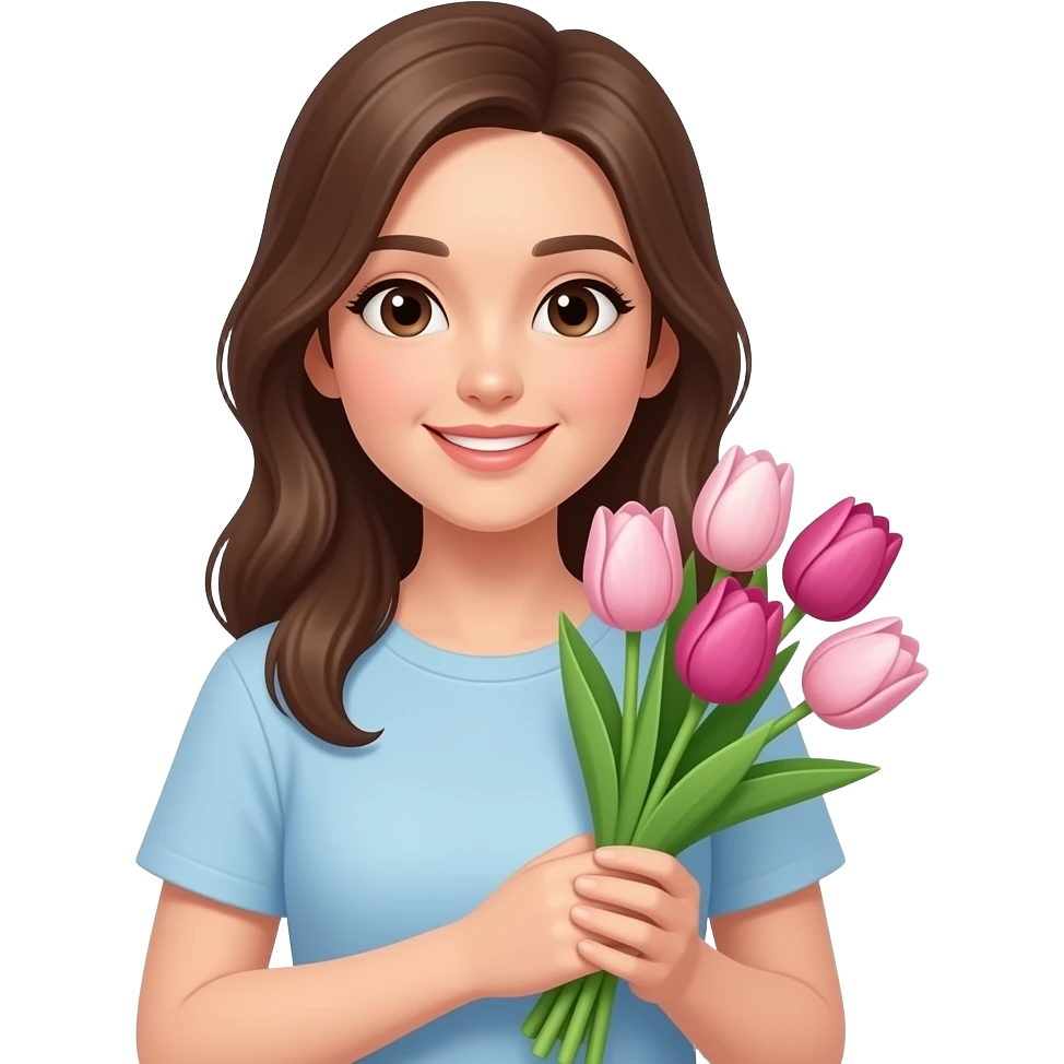 A girl hold a tulip bouquet emoji