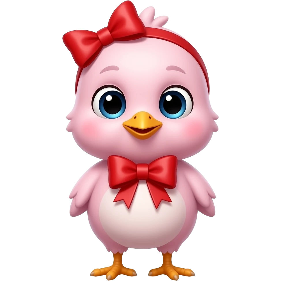 Pero has el pollo de color rosa y los moños de color rojo al estilo caricatura y que se un pollito pequeño emoji