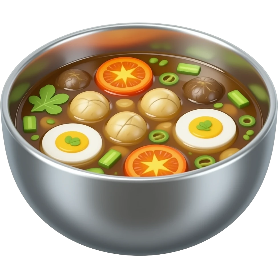 3D chrome luxury vietnamese phobo soup in chrome bowl emoji