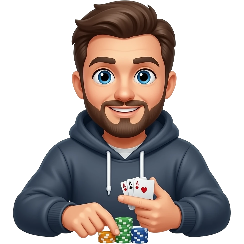 A man with hoodie playing poker and talks strategy emoji