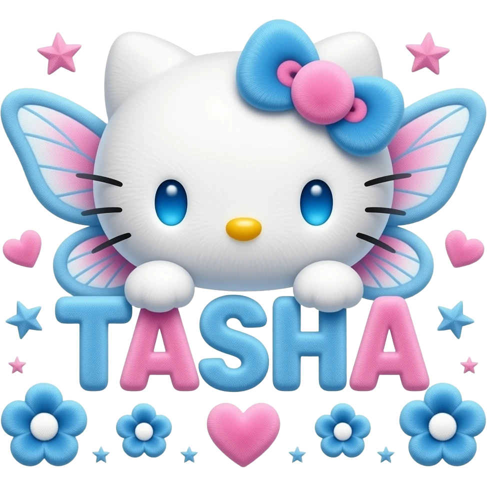 White velvety fur 3D hello kitty head with blue pink gradient 3D flower ...
