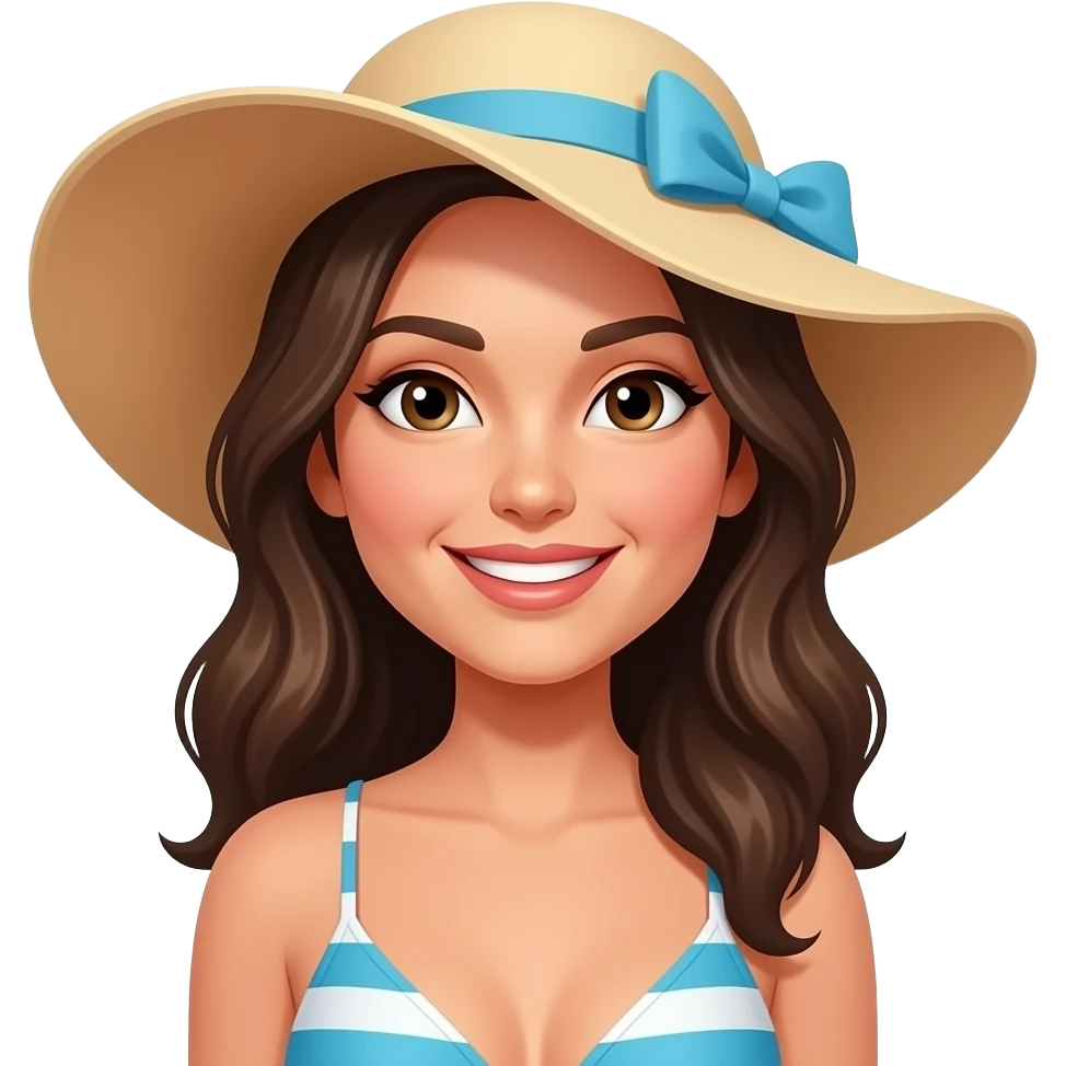 A women with a beach hat and a swimsuit emoji