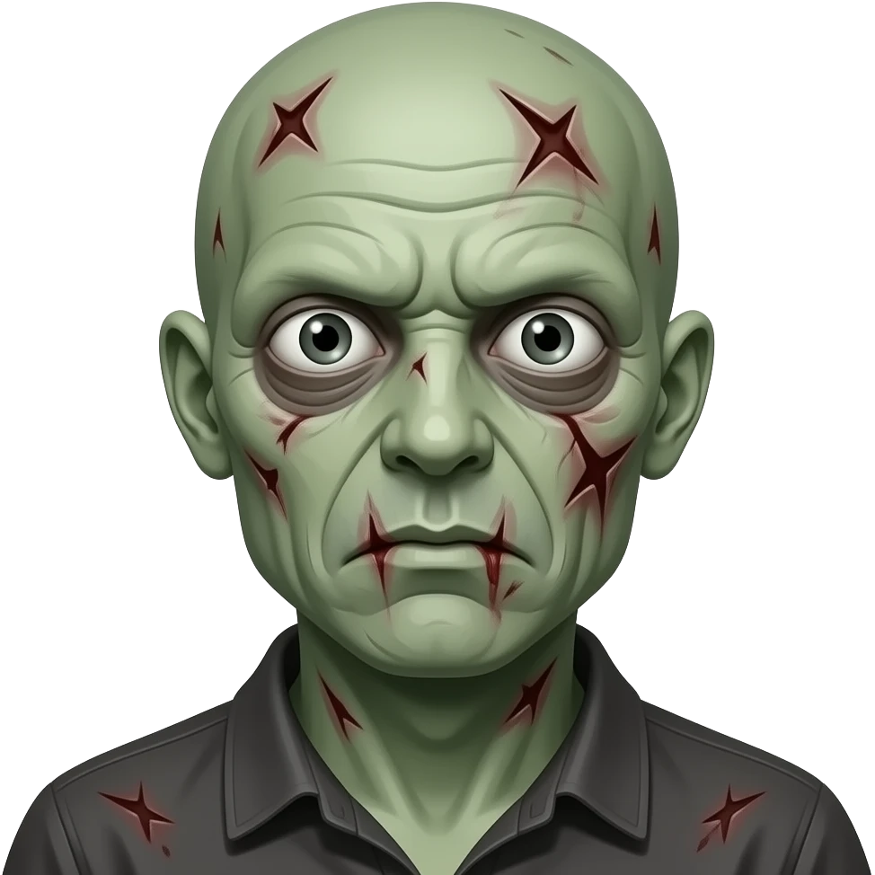 zombie with pale green skin, visible wounds, dead eyes emoji