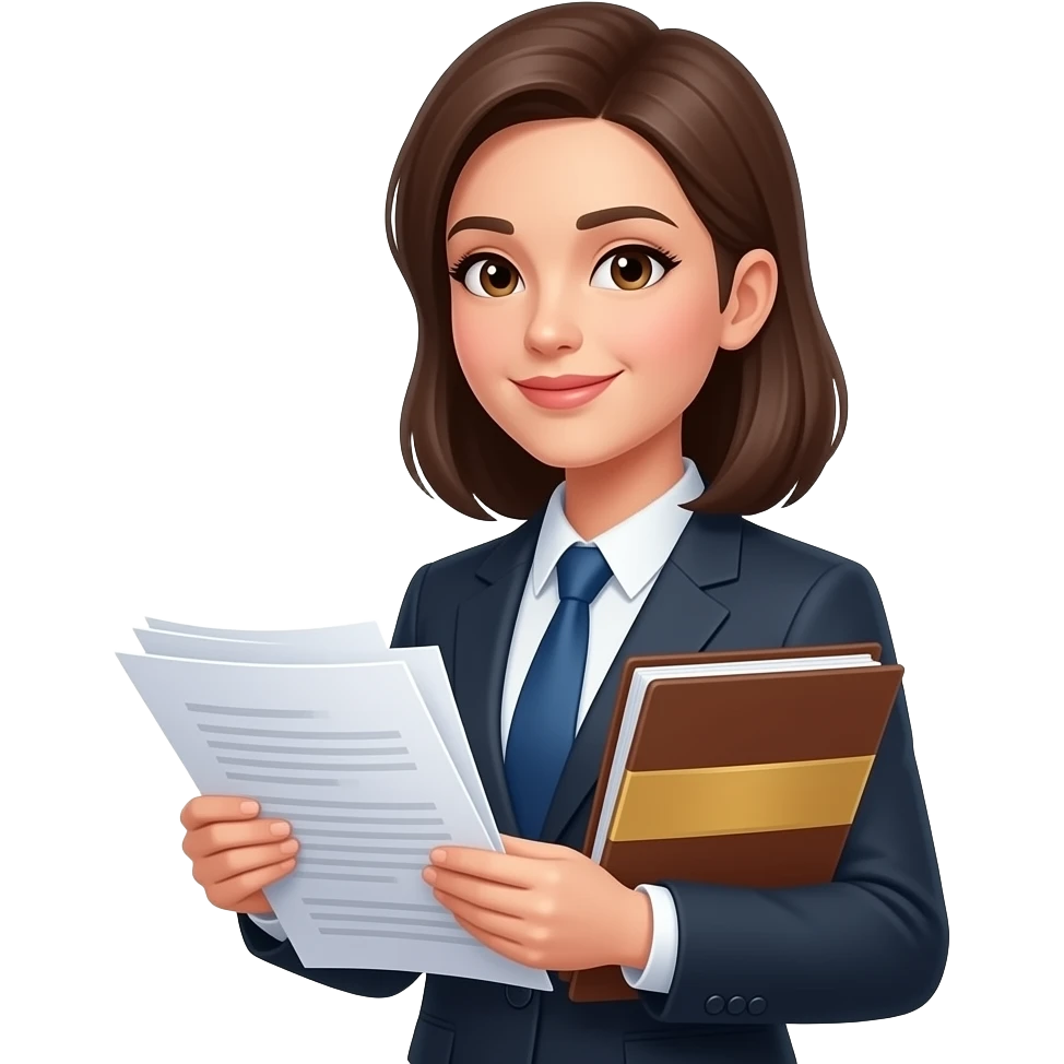 lawyer woman with documents in hands and must have a libra picture next to her on the right head. 5 proposals emoji