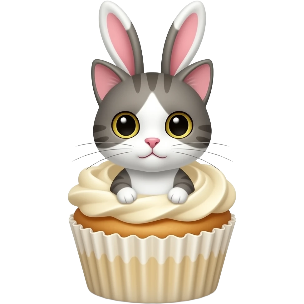 Cute cat + bunny mix in a cupcake emoji