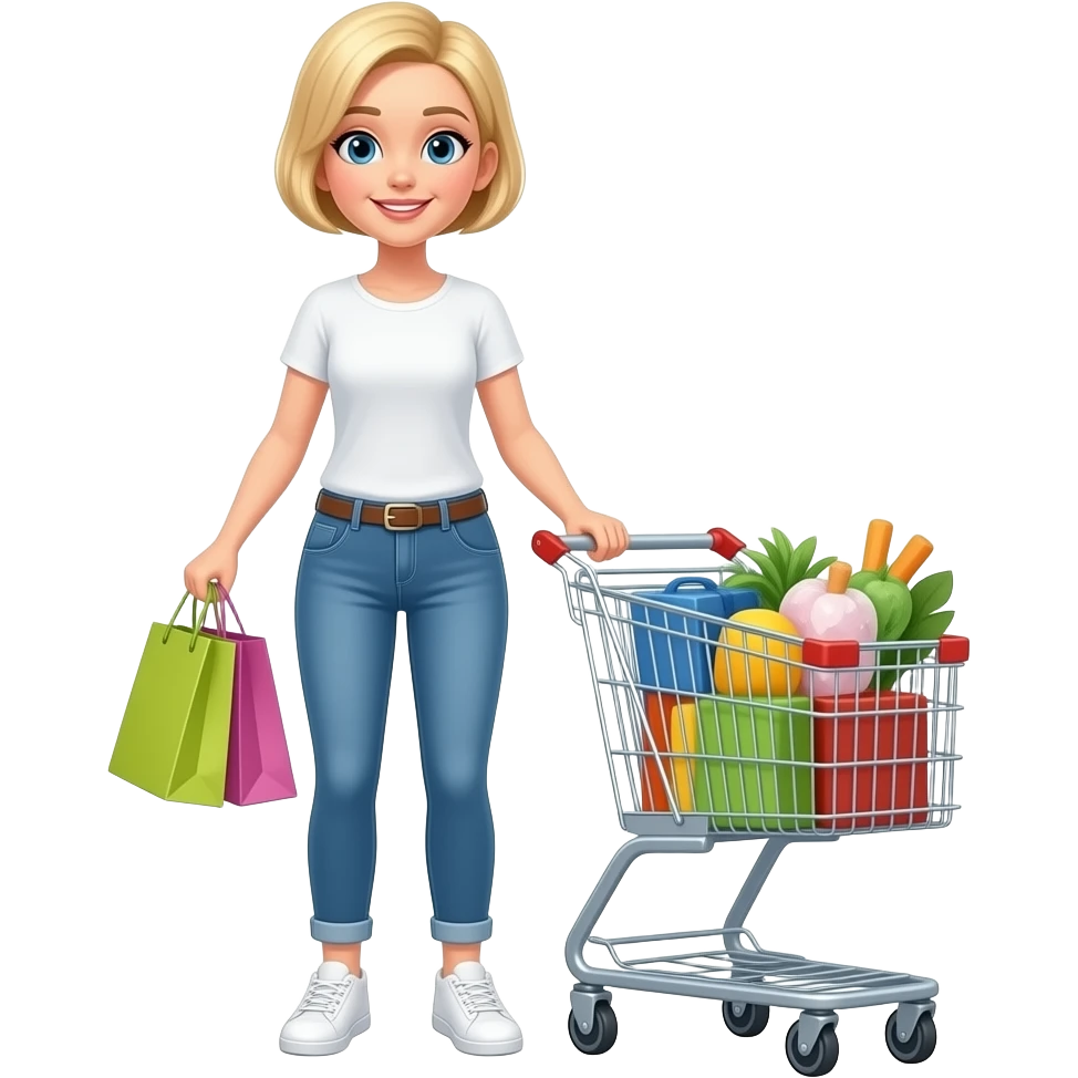 full body white woman pixie hair blonde shopping emoji