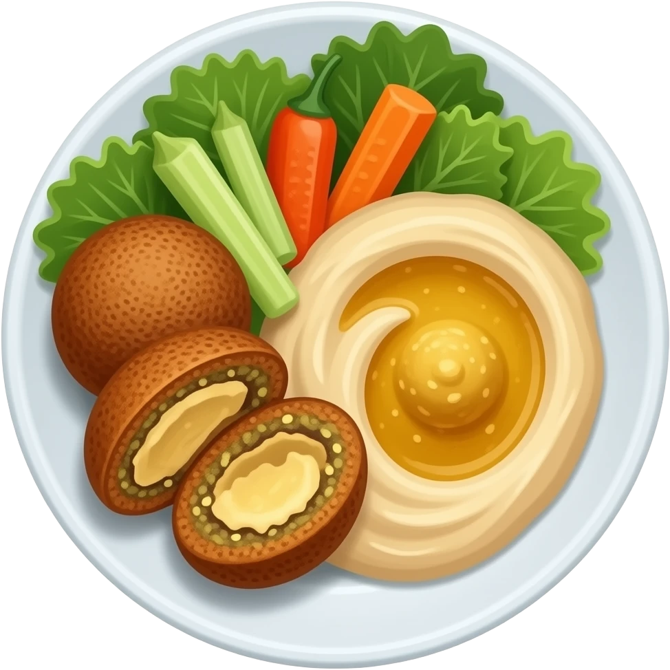 фалафель в тарелке с хумусом и овощами emoji