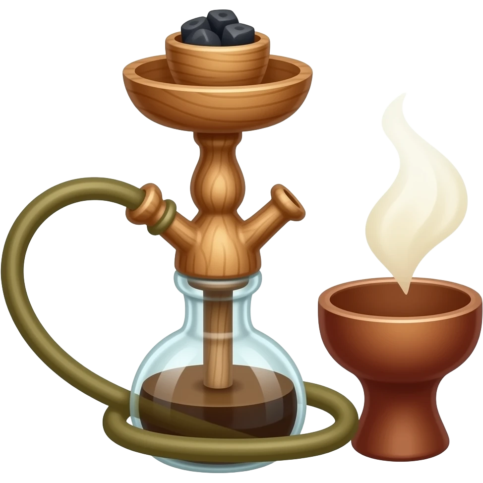 قلیان چوبی قشنگ با ذغال روش باشه و طعم دوسیب کنارش emoji