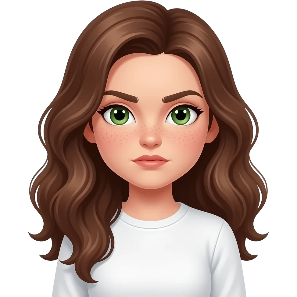 very visible judgmental side-eye meme by Brown wavy long haired with green eyes cute face with freckles pretty girl in cute  white top with long sleeve and soft collar, strong face expression emoji
