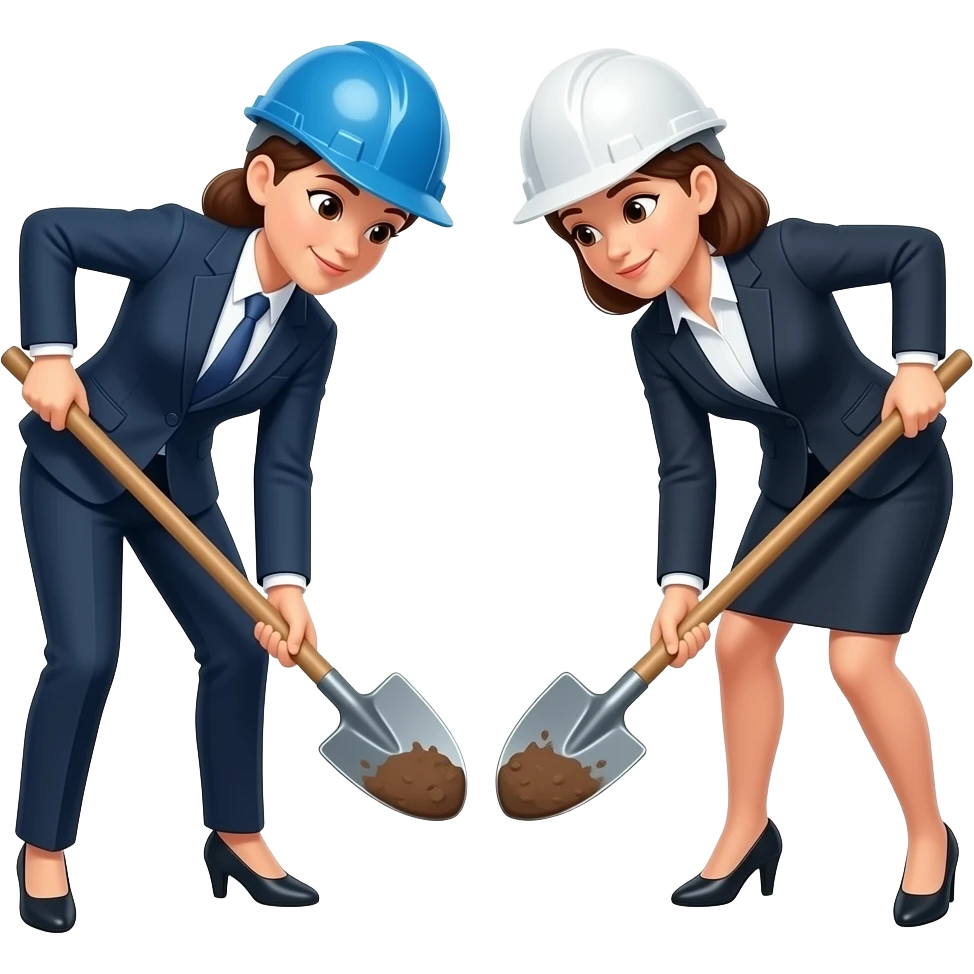 two business women digging a hole and you can see the dirt + they have on hard hats emoji