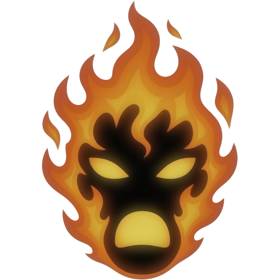 a  dark silhouette face coming out of fire emoji