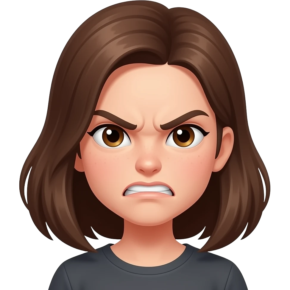 teen  girl in the mad look, not smiling, emoji