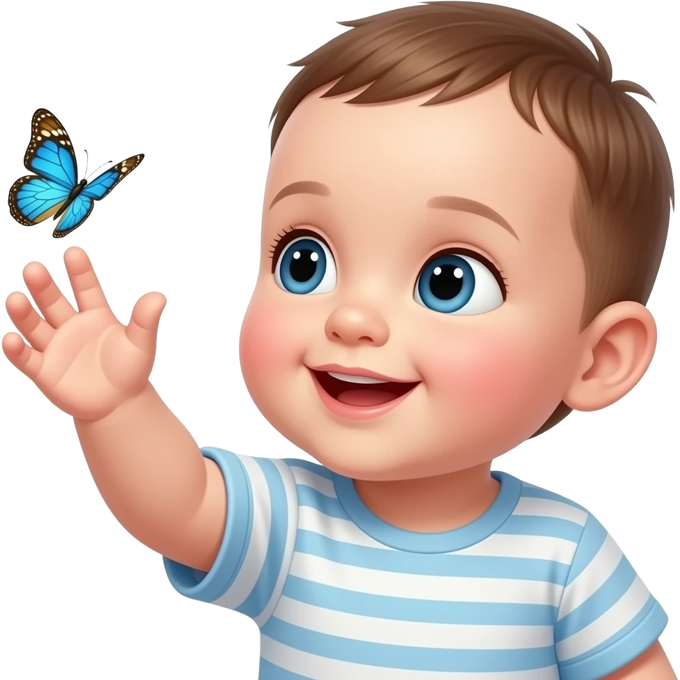 blue and gold small Butterfly with realistic baby reaching for it emoji