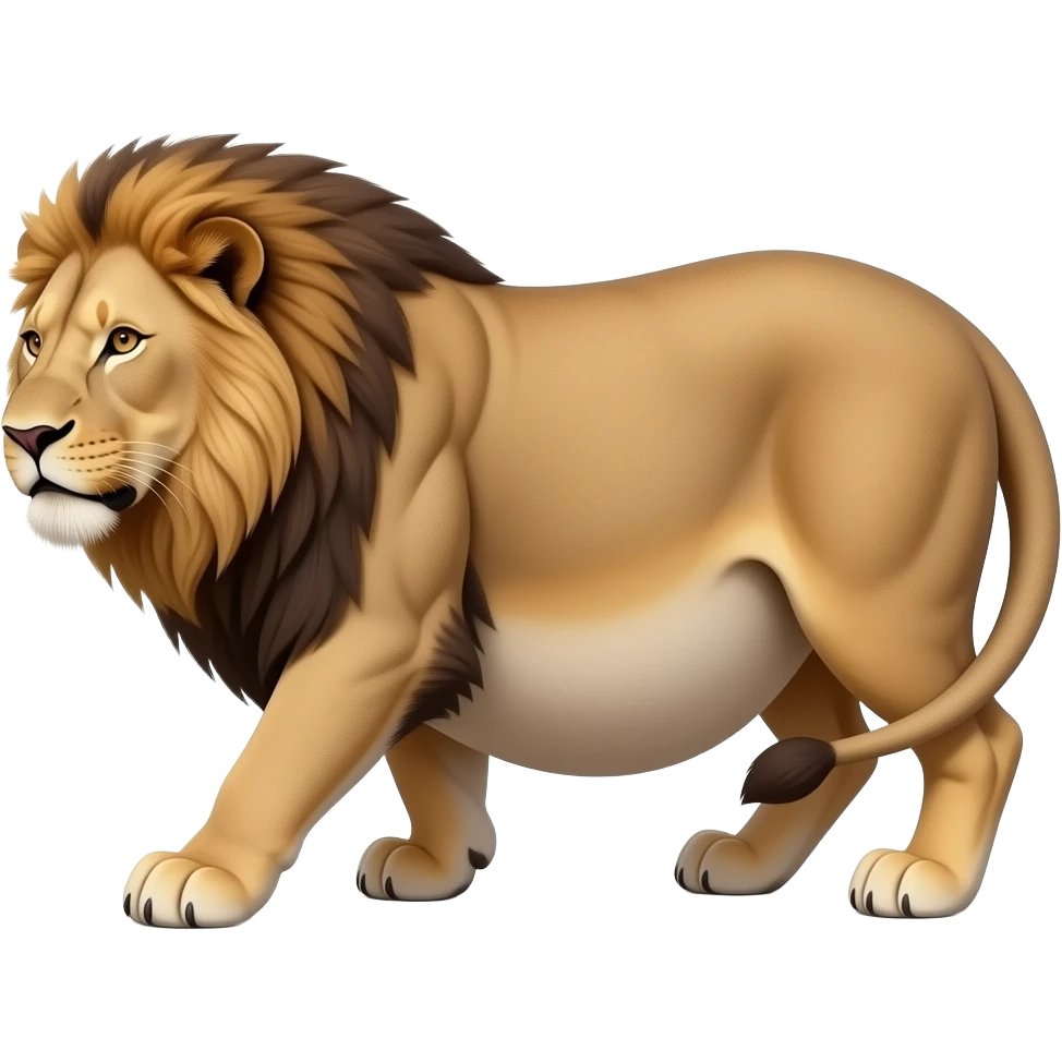 A reality lioness,trying to walk normally,but her huge overstuffed tummy rolls side to side,the lioness ate way too much,she became so fat,she has the biggest pot belly. emoji